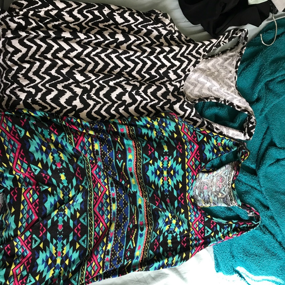 2 tank tops, bright fun patterns